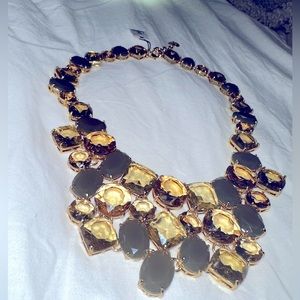 Talbots Gray and Smokey Clear Stone Statement Necklace